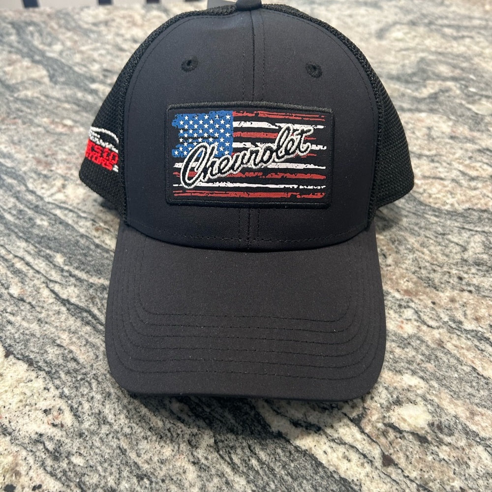 Chevrolet Black Mesh Cap with American Flag